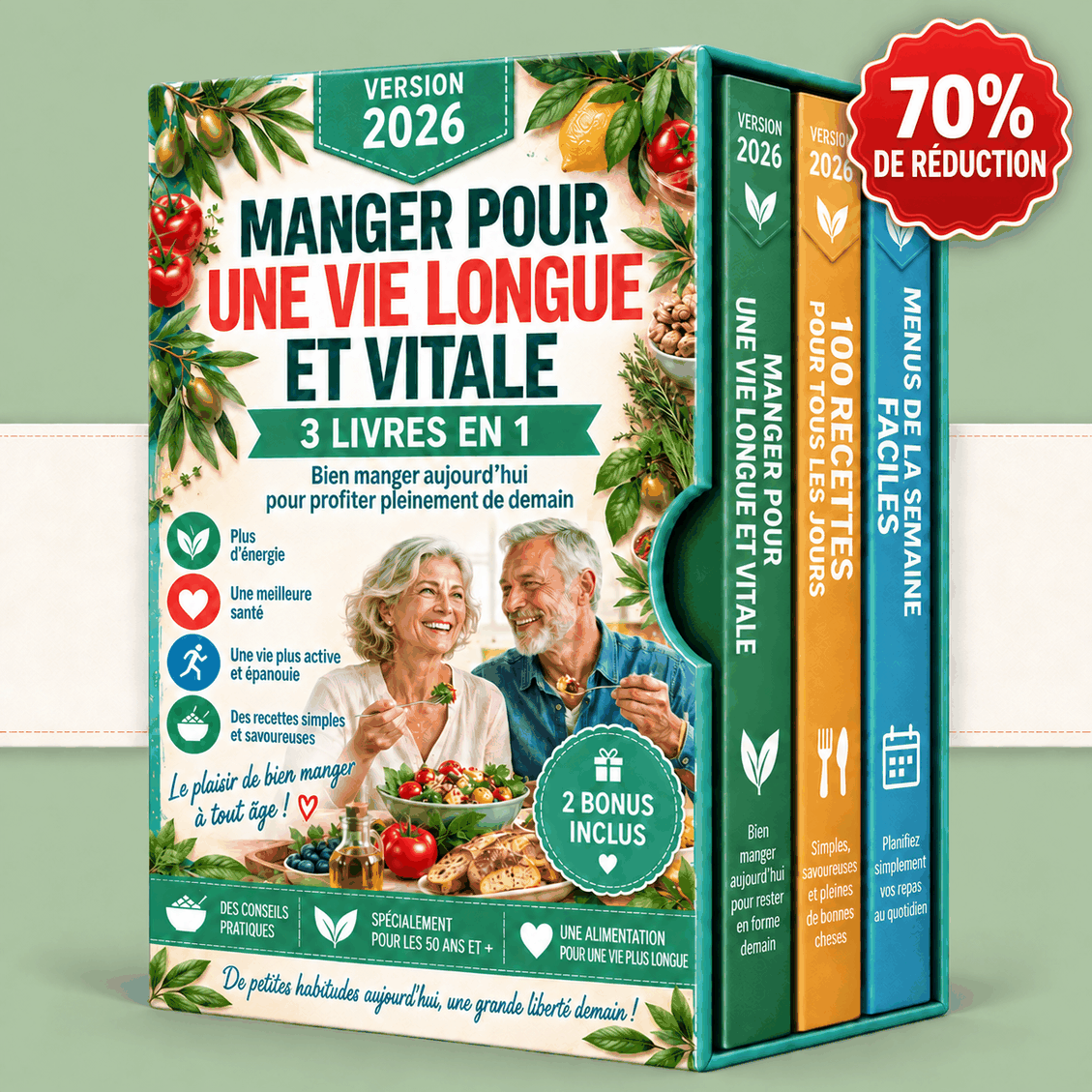 Régime Longévité: 100 Recettes – 3 Livres en 1