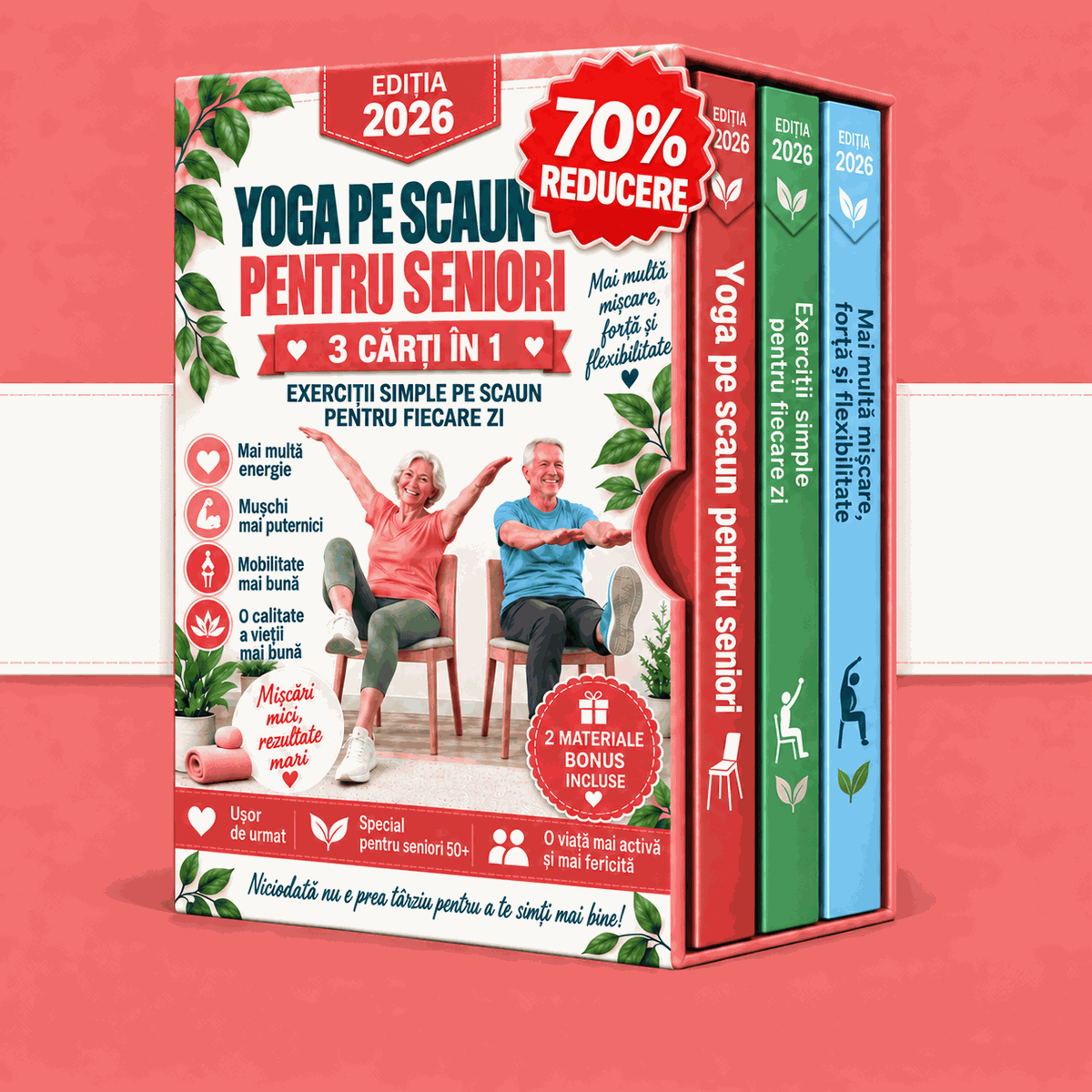 Exerciții pe scaun pentru seniori – 3 Cărți în 1
