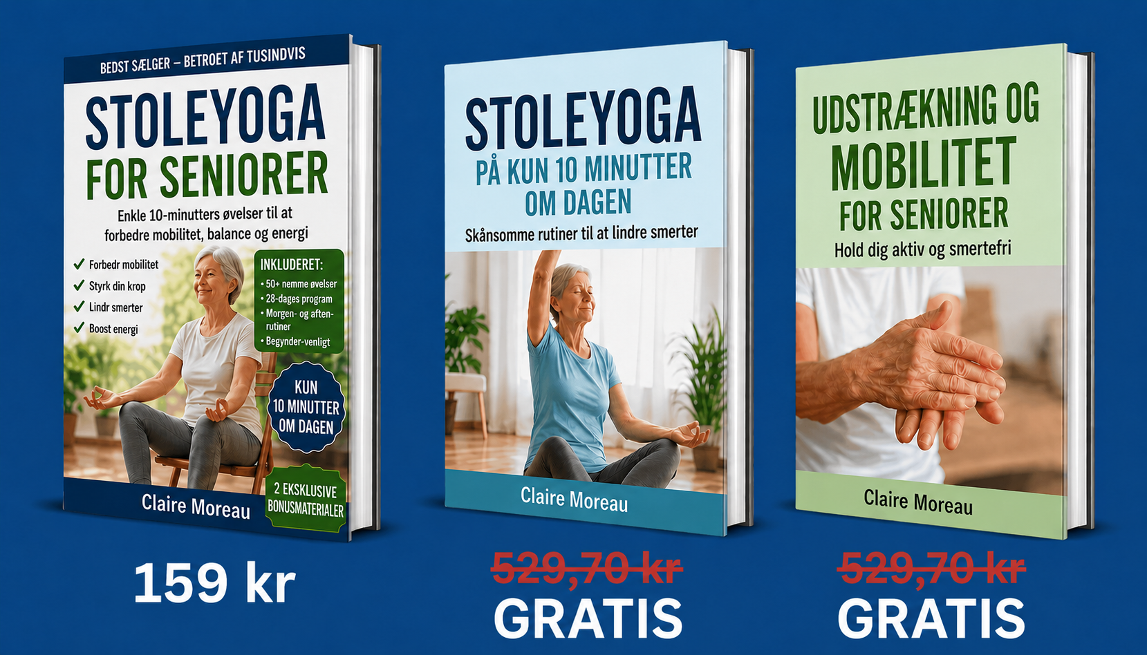 Oversigt over sættet med 3 stolyoga for seniorer bøger