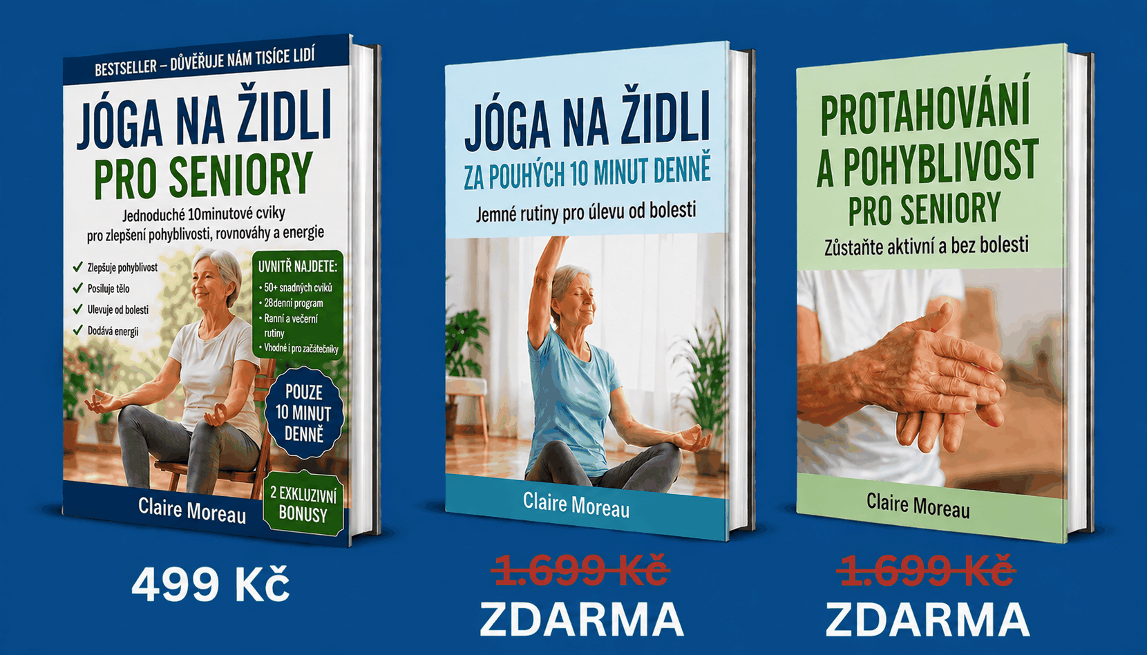 Přehled sady 3 knih Jóga na židli pro seniory
